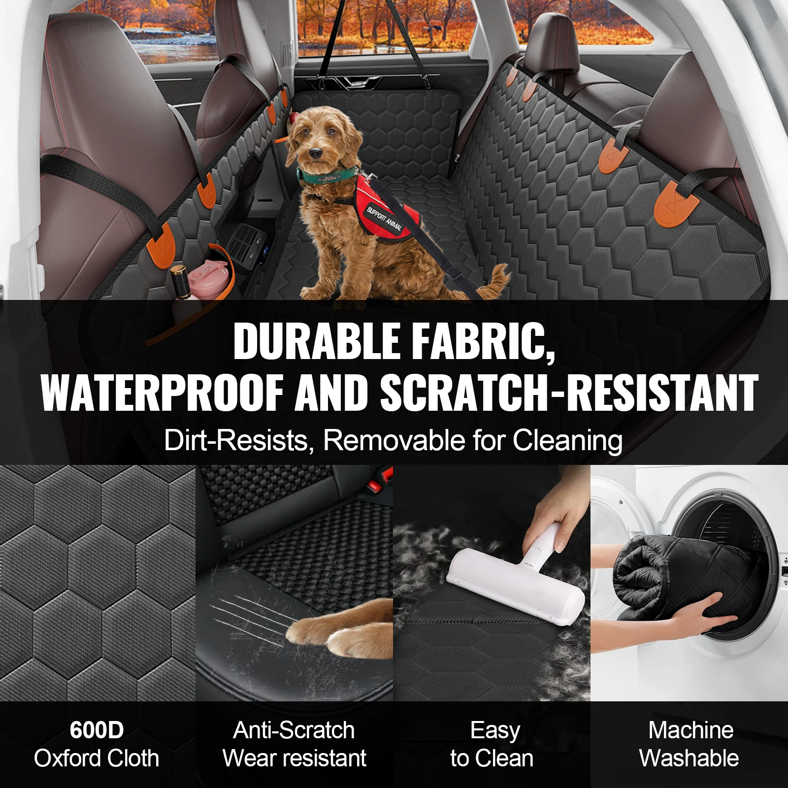 SucceBuy Back Seat Extender Dog Car Seat Cover for Back Seat Bed with Mesh Window and Storage Pocket Supports 350lbs Dog Hammock - Image 5