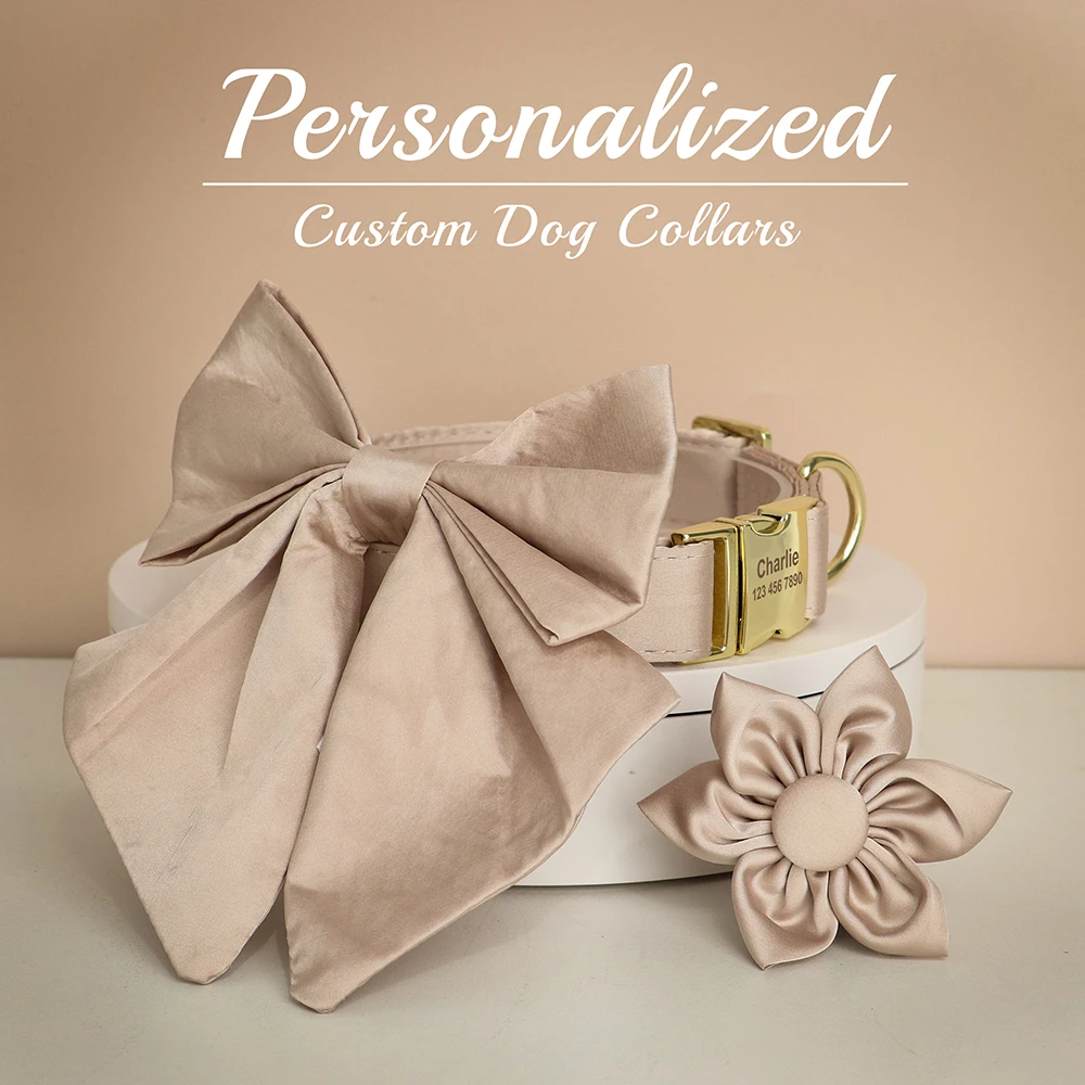 Personalized Silk Dog Collar Adjustable Durable Dog Collar with Bowtie Flower For Small Medium Large Dogs Wedding Bowtie Collars - Image 7