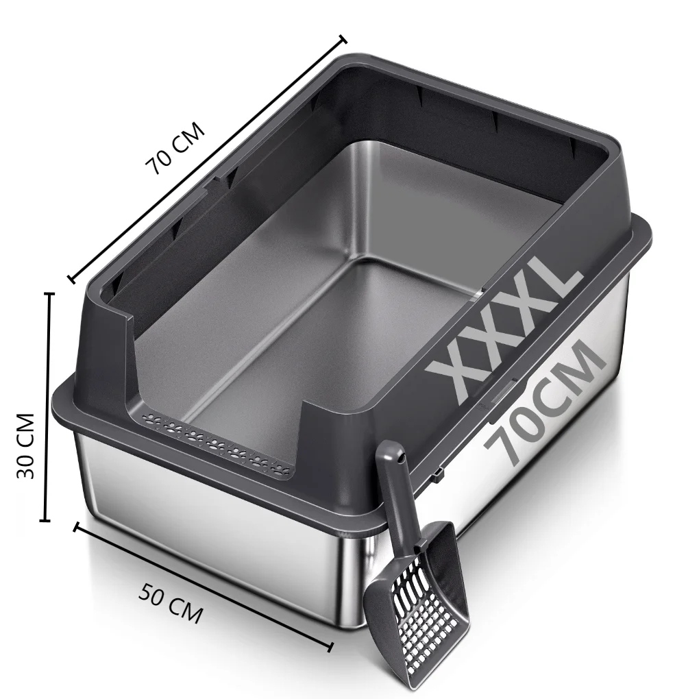 Extra Large XXL Stainless Steel Cat Litter Box with Lid, 26" L x 18" W x 12" H Metal Litter Box with Hight Sides for Big Cats - Image 8