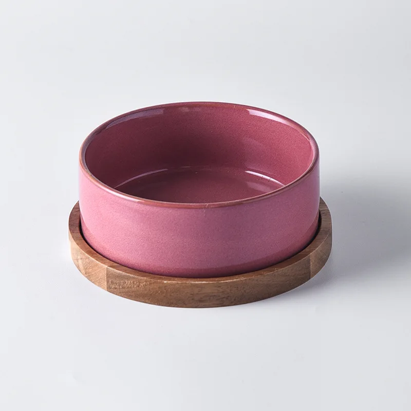 Dog Bowl Ceramic Matte Pet Bowl Cervical Spine Protector Anti Knock Over Wooden Tray Pet Feeding Supplies Cat Accessories - Image 8