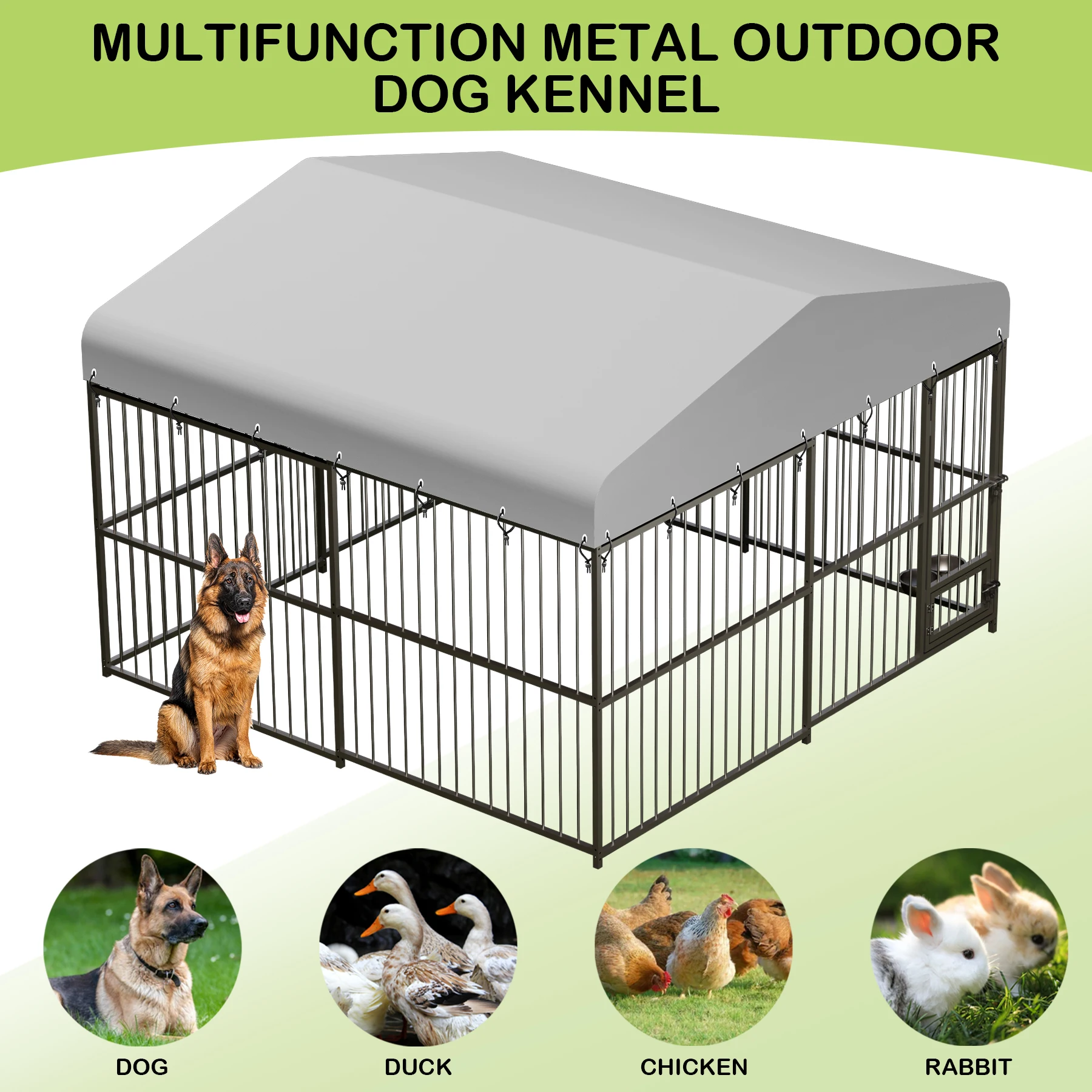 Large Dog Kennel Outside Heavy-Duty Outdoor Dog Cage Walk-in Pet Playpen with Roof, Double Lock, Enclosures with UV-Resistant - Image 2