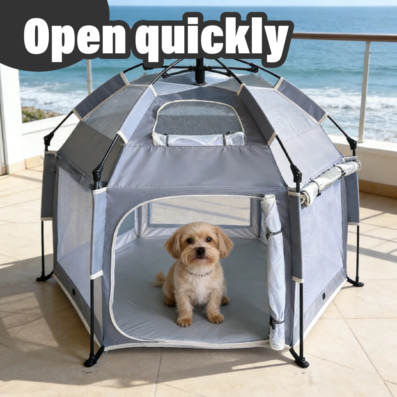 Foldable Dual-Use Indoor/Outdoor Pet Tent Sunshade Playpen Portable Pet Fence with UV Protection And Ventilation Windows - Image 5
