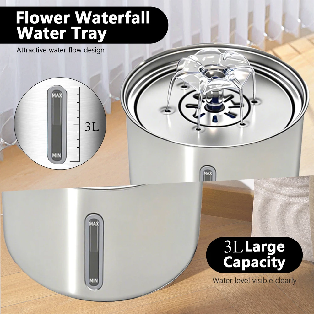 Stainless Steel Pet Water Fountain Cat Automatic Water Feeder USB Electric Mute for Cat Dog Filter Fountain Smart Drinking Bowl - Image 2
