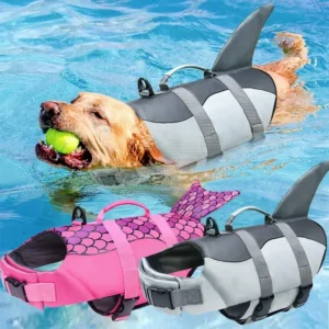 Shark Dog Life Jacket Enhanced Buoyancy Small Dogs Swimming Clothes Safety Vest with Handle for Medium Large Dog Surfing Costume