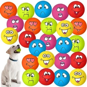 24 Pieces Funny Face Squeaky Dog Toys Latex Soft Toys Emoticon Dog Squeaky Ball Interactive Balls Fetch Play Toy for Small Medi