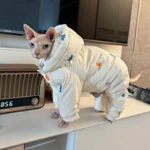 Winter Cute White Jacket for Devon Rex Thick Coat for Kittens in Cold Weather Lightweight Warm Clothes for Sphynx Cat