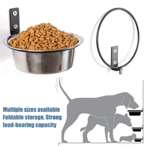 Wall Mounted Pet Bowl Stainless Steel Anti-Spill Cat Dog Food Water Feeder Dish with Foldable Rack for Indoor Outdoor Use