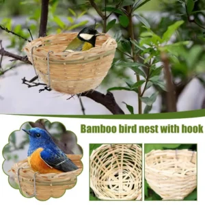 5pcs/1pc Bamboo Bird Nests Handmade Weaving Breeding Resting Bird House With Hook For Parrots Canary