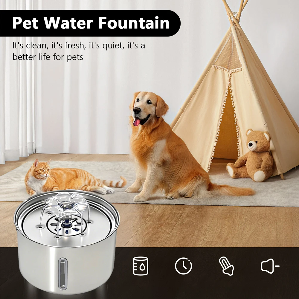 Stainless Steel Pet Water Fountain Cat Automatic Water Feeder USB Electric Mute for Cat Dog Filter Fountain Smart Drinking Bowl - Image 5