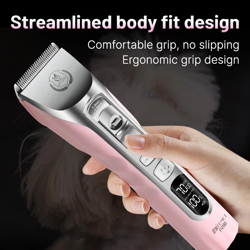 Fenice Sakura Pink Dog Hair Cutting Machine 5000mA Capacity Cordless LCD Screen Pet Dog Grooming Clipper Rechargeable Shaver Set - Image 3