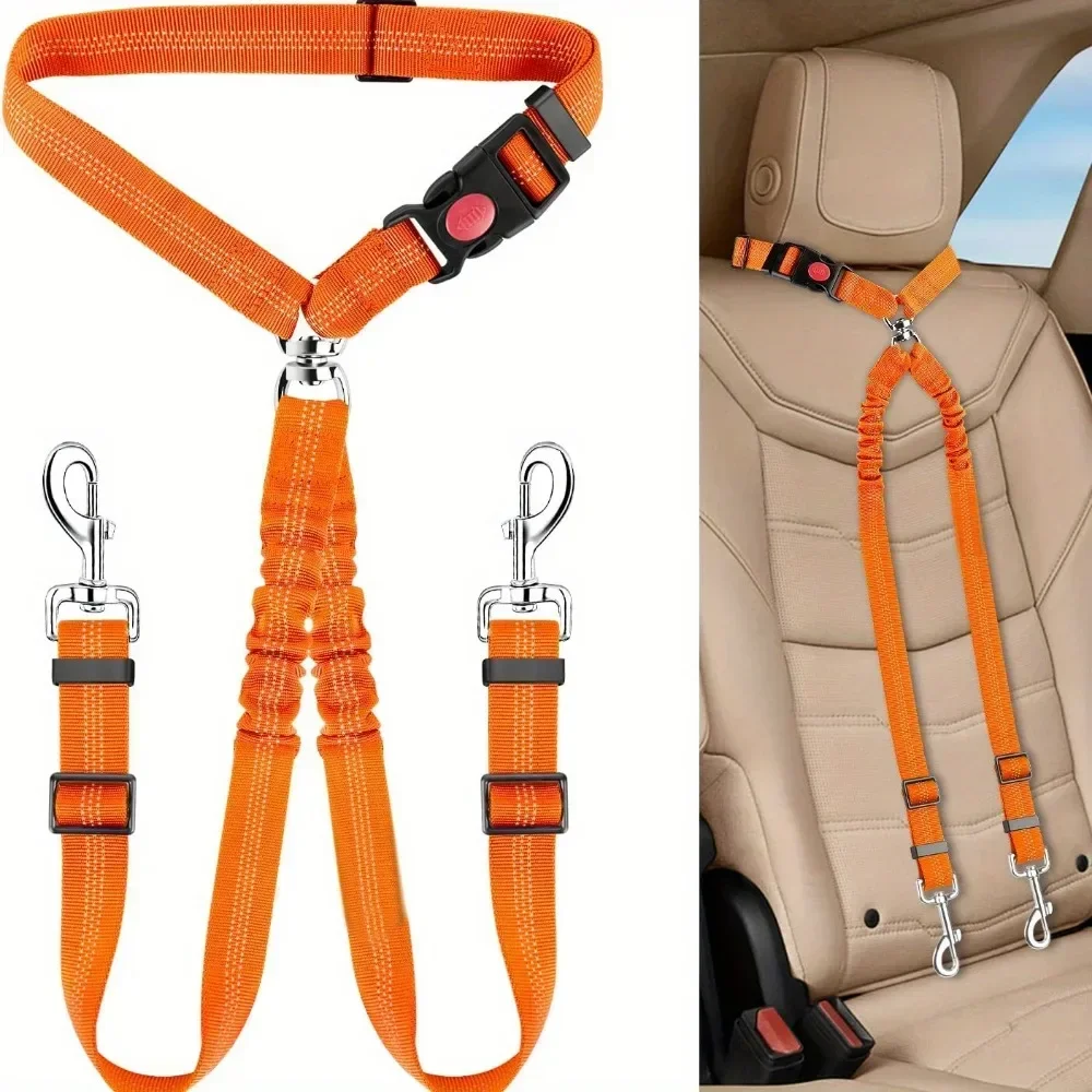 Double Dog Car Harness Safety Seatbelt Adjustable Pet Travel Restraint for 2 Dogs Heavy Duty Crash Tested Elastic Splitter Headr - Image 8