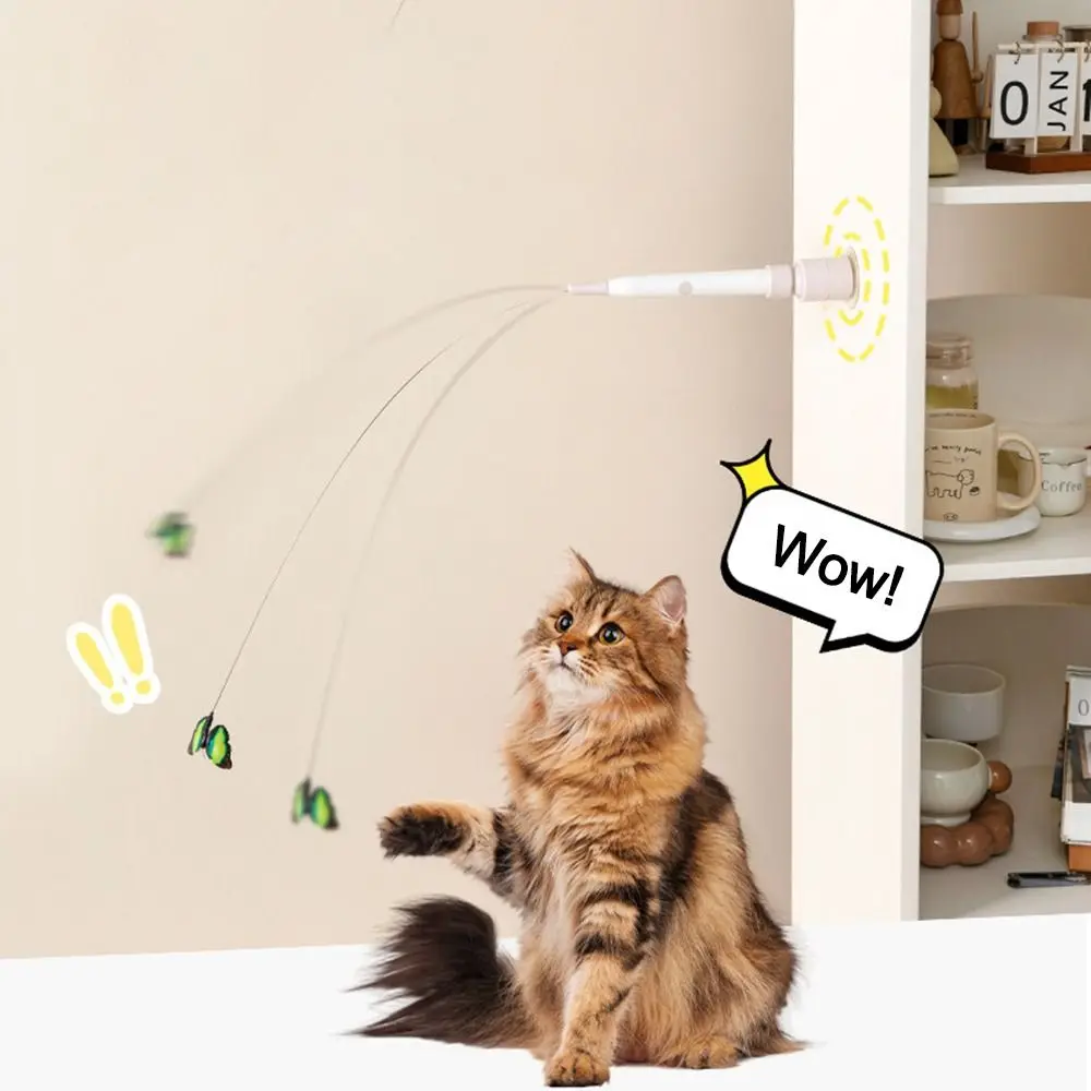 Switchable Butterfly Pattern Cat Teasing Stick Interactive Toy Self-hilarity Relieves Automatic Cat Teaser 360° Swivel Electric - Image 2