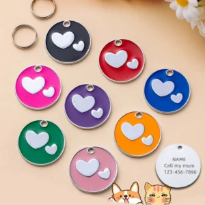 Personalized Dog ID Tag Two Hearts Baking Paint Relief Metal Anti-lost Customized Name Collar Puppy Nameplate Pendant Supplies