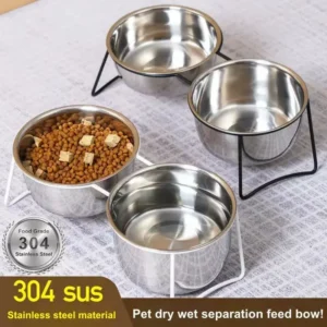 Elevated Cat Bowls, Dog Bowl, Stainless Steel Raised Cat Food Water Bowl Set with Stand Pet Feeding Bowls for Indoor Cats Dogs