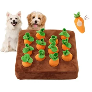 Interactive Dog Toys Squeak Carrot Snuffle Mat for Dogs Plush Puzzle Toys 2 in 1 Non-Slip Nosework Feed Games for Pet Stress Re