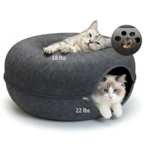 Cat Tunnel with Cute Paw Window, Large Indoor Donut Cat Cave for Play amp Nap, Random Zipper Color White Charcoal Gray, Scratch