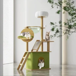 59.1-Inch-Green Cat Tree for Indoor Cats Large Adult, with Cat Condos,Cat Scratchers,Cat Hammock,Space Capsule,, Customized