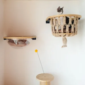 Solid Wood Pet Space Capsule Cat Climbing Frame Wall-Mounted Cat Nest with Twine Jumping Platform Stylish Villa Decor for Cats
