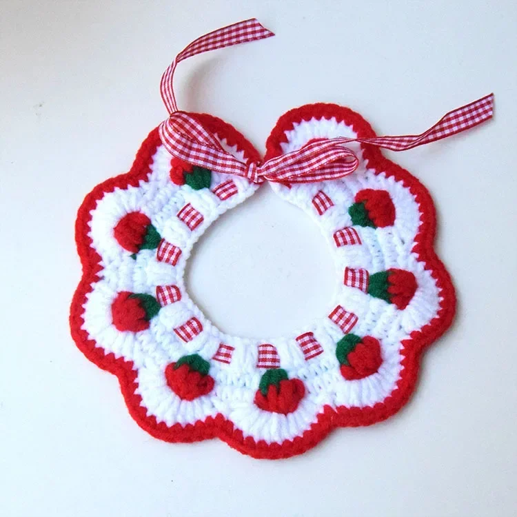 Pet Supplies Autumn Winter Bib Strawberry Pattern Pet Collar Wool Hand-knitted Cat Scarf Decoration Cat Accessories Pet Items - Image 7