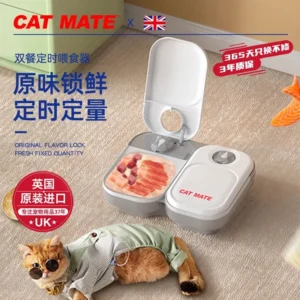 Automatic Timed Cat Feeder - 48 Hour Timer Double Cat Bowl with Dual Ice Pack Refrigerated Dispenser for Puppies and Kittens