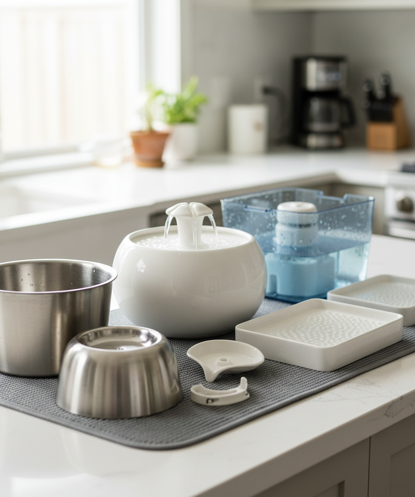 Stainless steel ceramic and plastic pet water fountain comparison