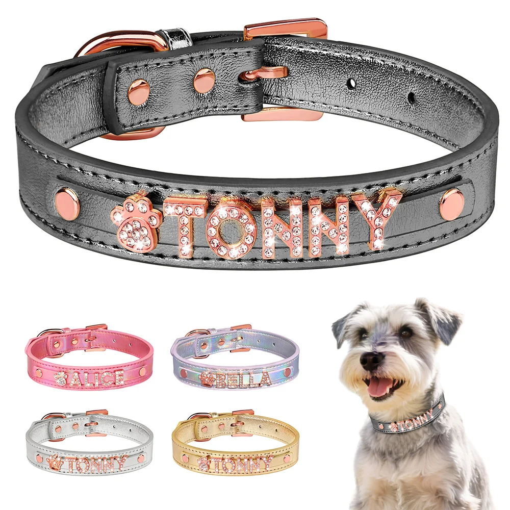 Personalized Dog Collar DIY Puppy Cat Name Collars Pet Necklace With Bling Letters Charms Free Custom For Small Medium Dogs Pug