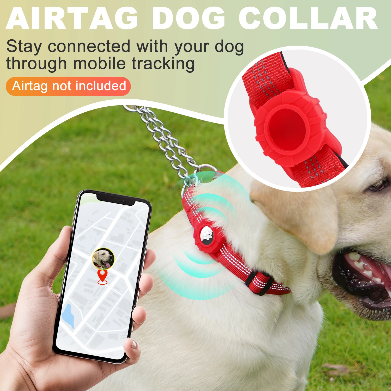 Dog Collar with Air Tag Holder, Reflective Nylon Soft Padded No Pull Training Collars Adjustable Stainless Steel Chain Collar f - Image 3