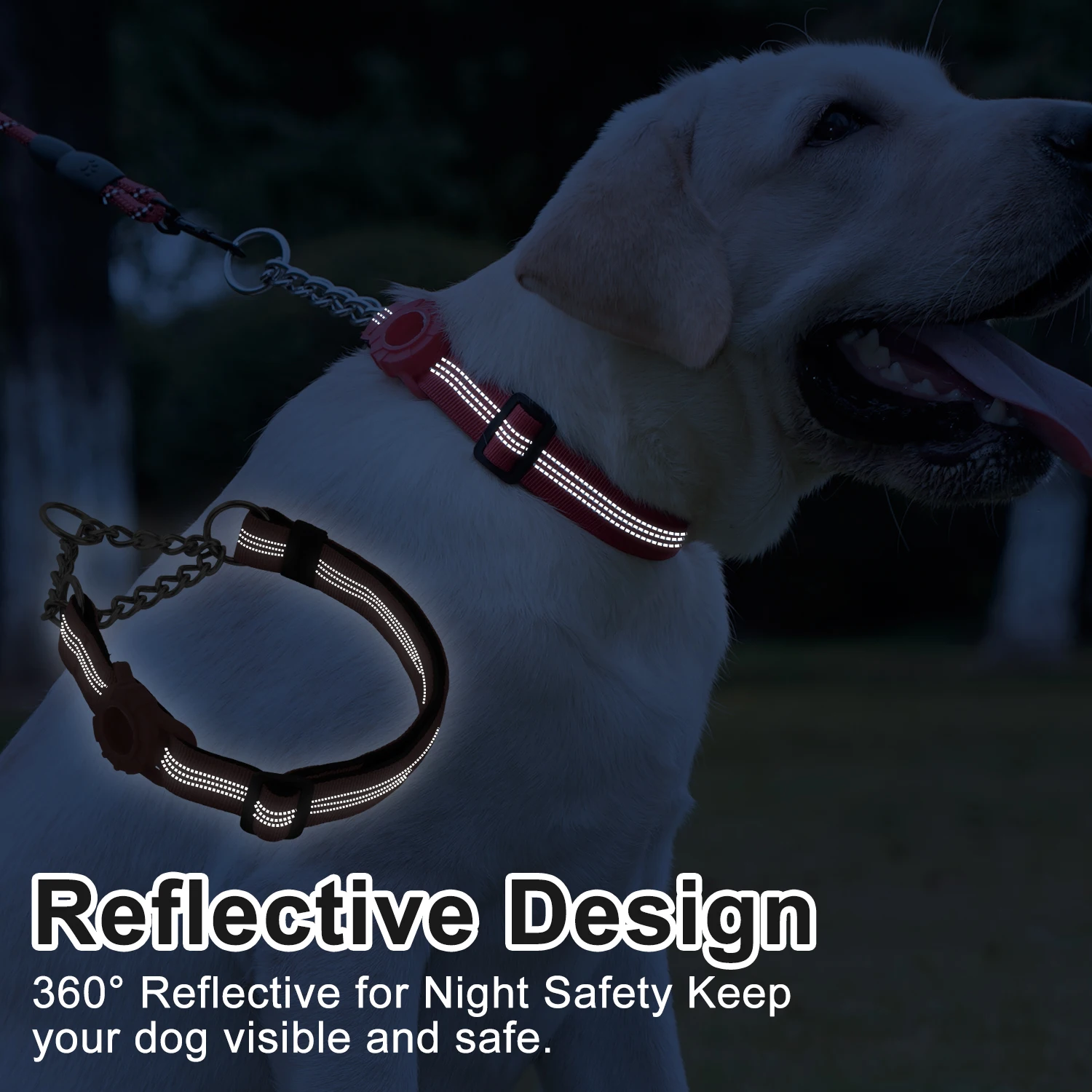 Dog Collar with Air Tag Holder, Reflective Nylon Soft Padded No Pull Training Collars Adjustable Stainless Steel Chain Collar f - Image 4