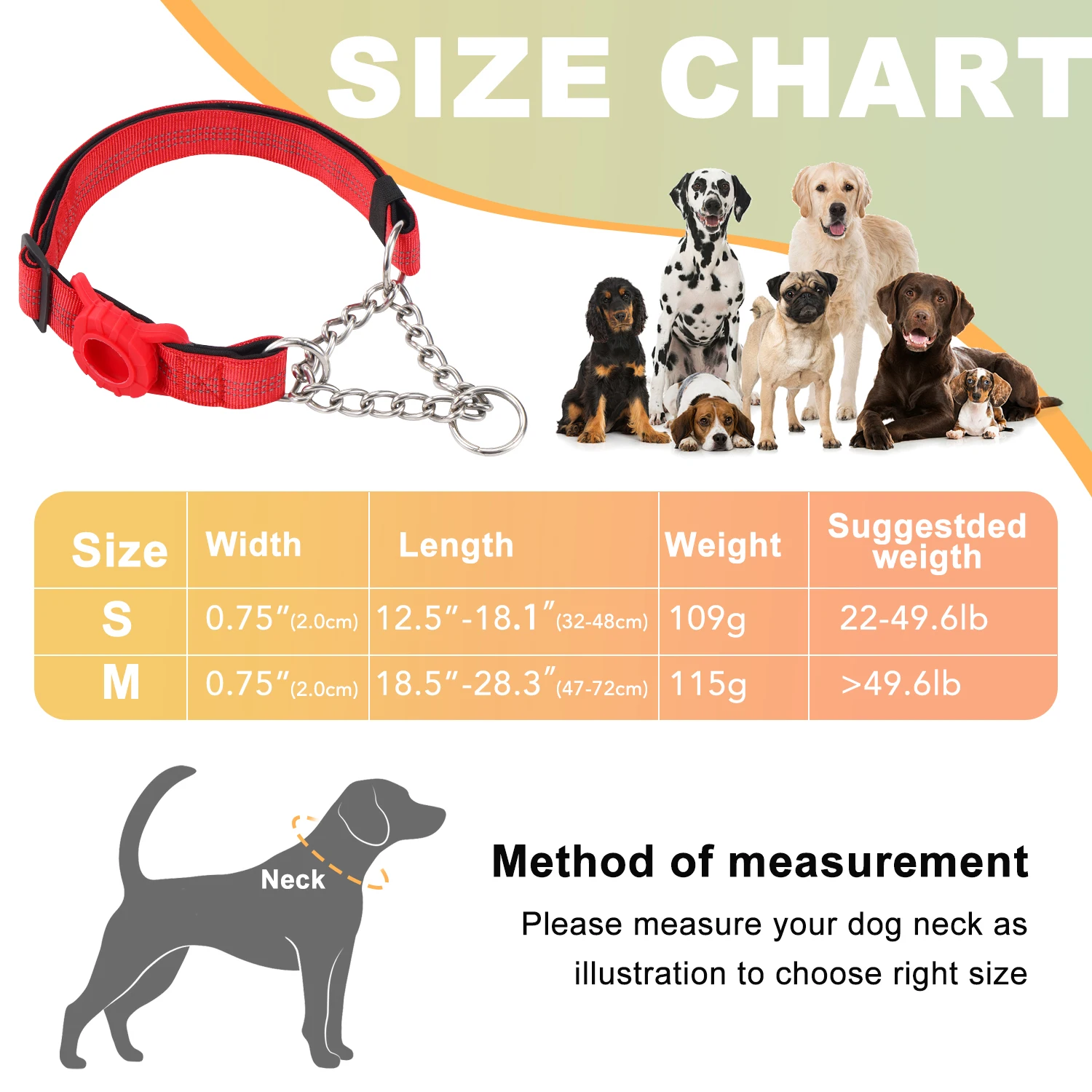 Dog Collar with Air Tag Holder, Reflective Nylon Soft Padded No Pull Training Collars Adjustable Stainless Steel Chain Collar f - Image 2
