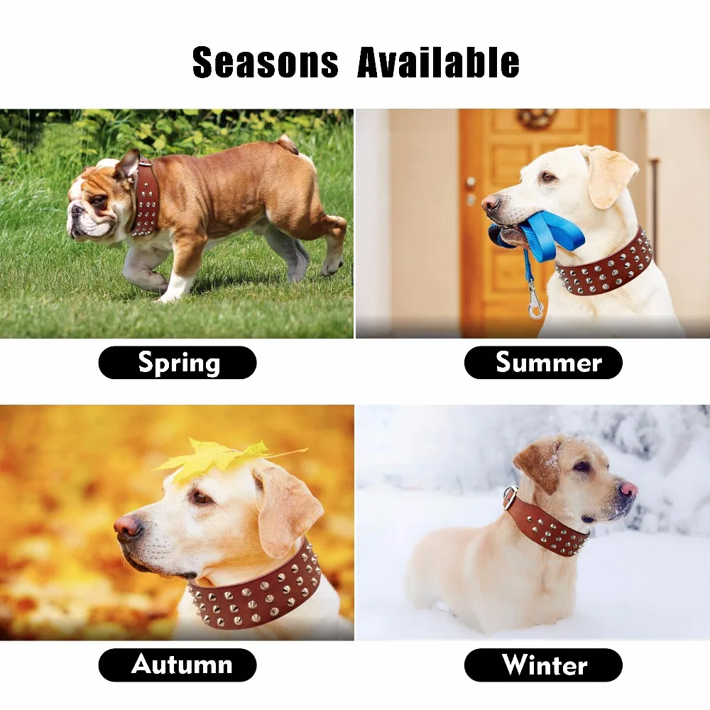 Pug Dog Collar Leather Adjustable Spikes Pet Collar For Small Medium Large Dogs Black Brown Bull Dog coleira - Image 2