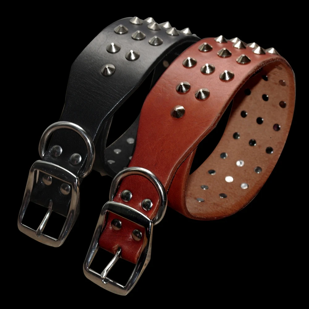 Pug Dog Collar Leather Adjustable Spikes Pet Collar For Small Medium Large Dogs Black Brown Bull Dog coleira - Image 3
