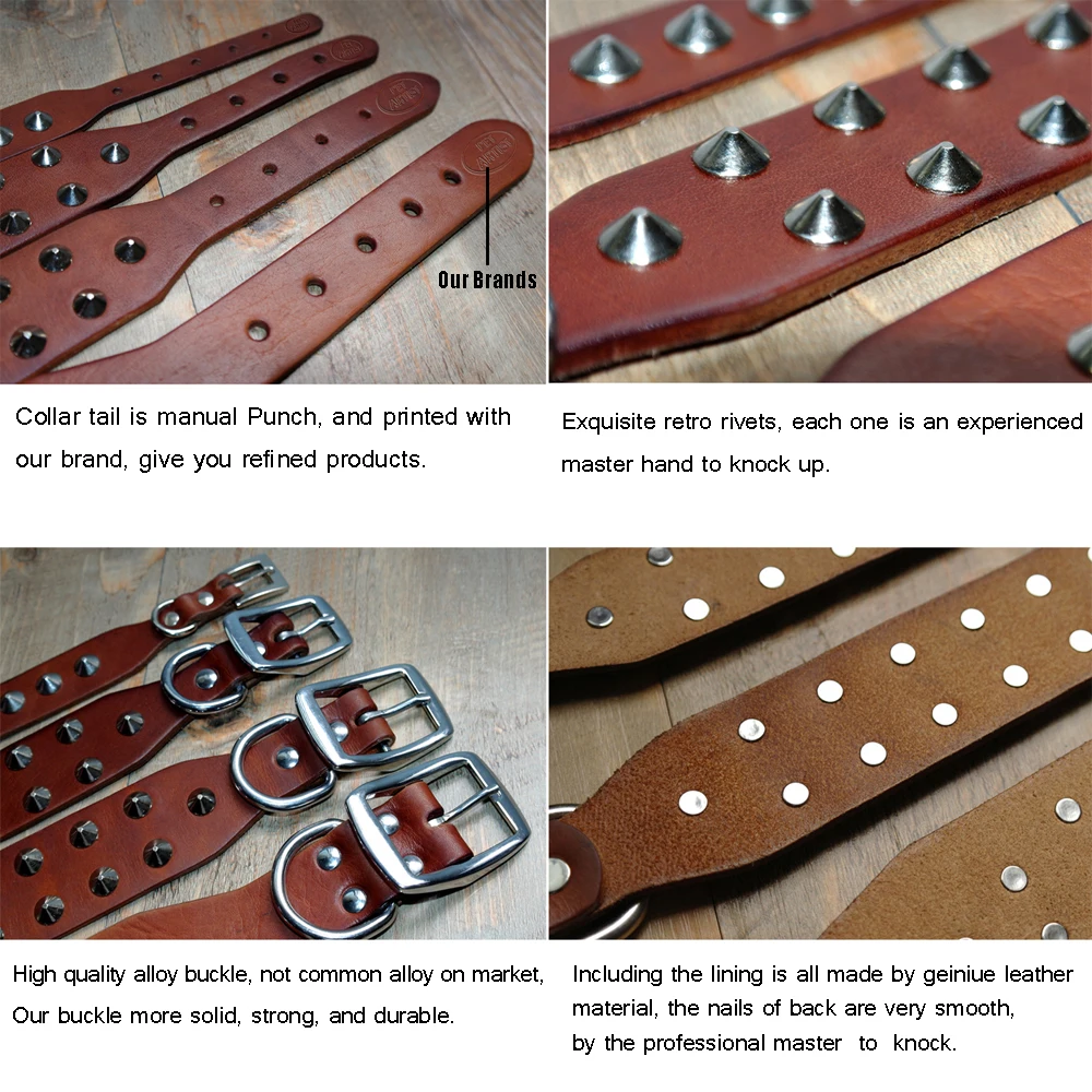 Pug Dog Collar Leather Adjustable Spikes Pet Collar For Small Medium Large Dogs Black Brown Bull Dog coleira - Image 5