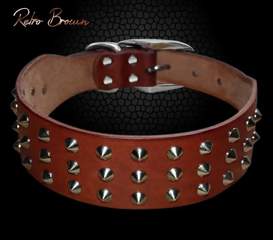 Pug Dog Collar Leather Adjustable Spikes Pet Collar For Small Medium Large Dogs Black Brown Bull Dog coleira - Image 7