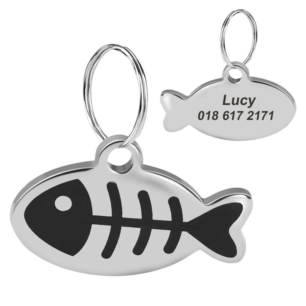 Personalized Cat Id Tag Custom Cats Kitten ID Tags Engraved Cat Collar Pendant Necklace Pet Accessories Cat Face Fish Shape - Image 3