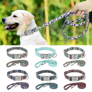 Dog Collar Leash Personalized Custom Nylon Dog Collar Lead Name ID Tags For Small Medium Large Dog Pitbull Bulldog Beagle Collar