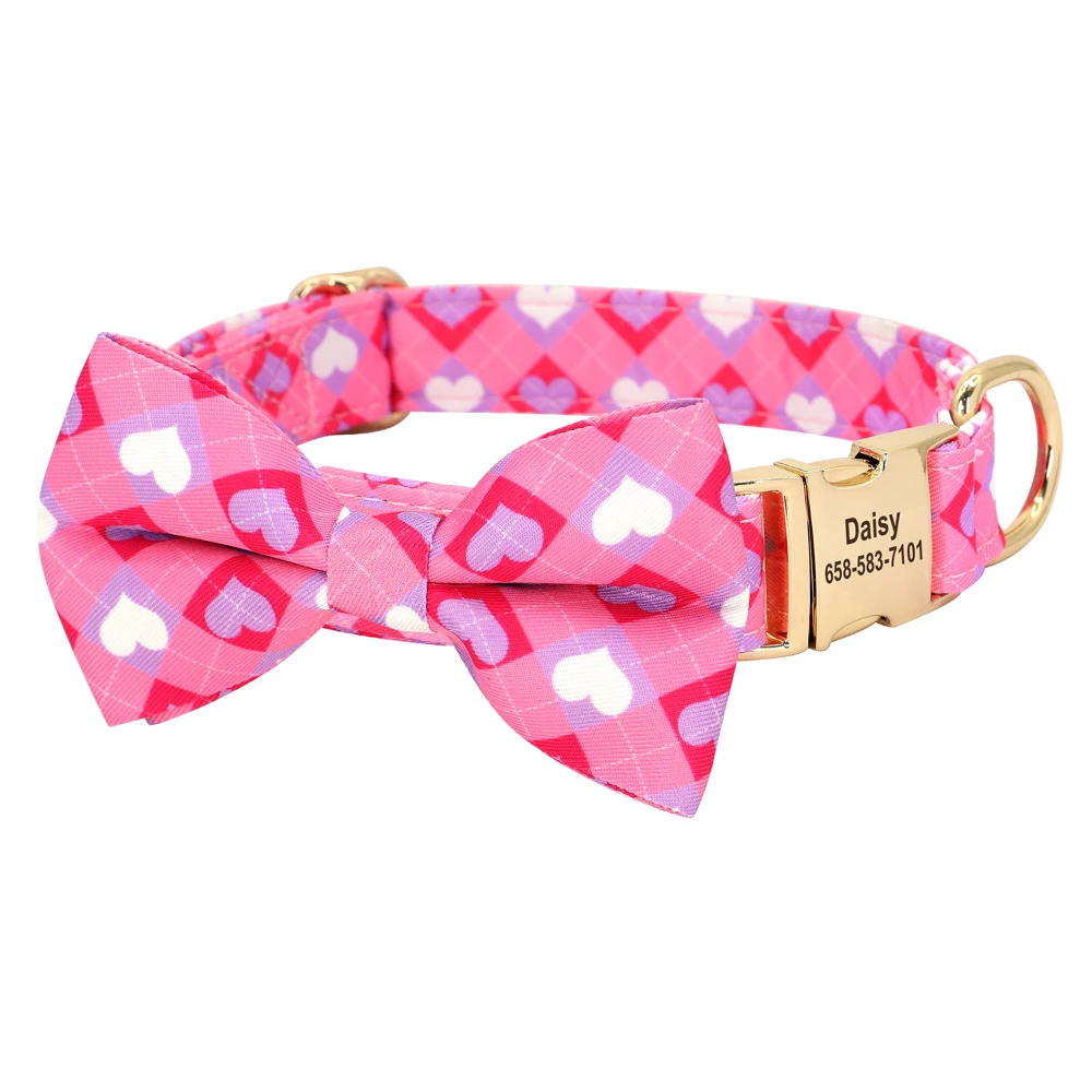 Personalized Dog Collar Nylon Flower Bowtie Pet ID Collars Customized Dogs Necklace Anti-lost For Spring Small Medium Large Dogs - Image 21