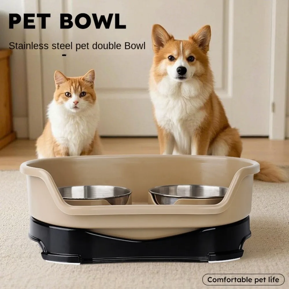 with Baffle Stainless Steel Dog Bowl Non-slip Removable Feeding Basin Water Bowl Eating and Drinking Water Detachable