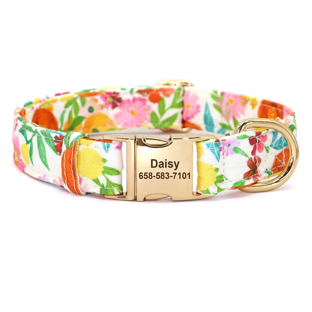 Personalized Dog Collar Nylon Flower Bowtie Pet ID Collars Customized Dogs Necklace Anti-lost For Spring Small Medium Large Dogs - Image 10