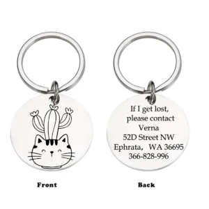 1pc Lovely Cats and cacti Custom address Customized Cat Tags Cat Tags Engraved Personal Engraved Pet Necklace Chized Pet ID Tag