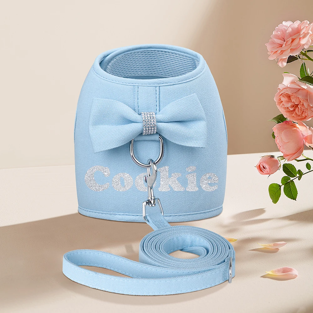 Personalized Dog Harness and Leash Set Free Print Name Pet Vest Harness Lead with Cute Bowtie for Small Medium Dogs Cats Pug - Image 8