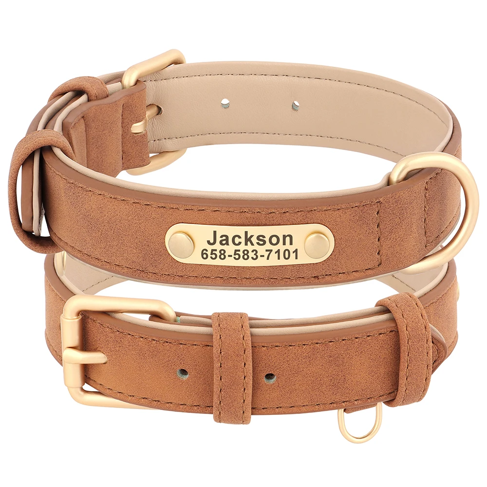 Customized Dog Collar PU Leather Dogs Collars Personalized Pet ID Name Necklace Free Engraving for Small Medium Large Dogs Pug - Image 2