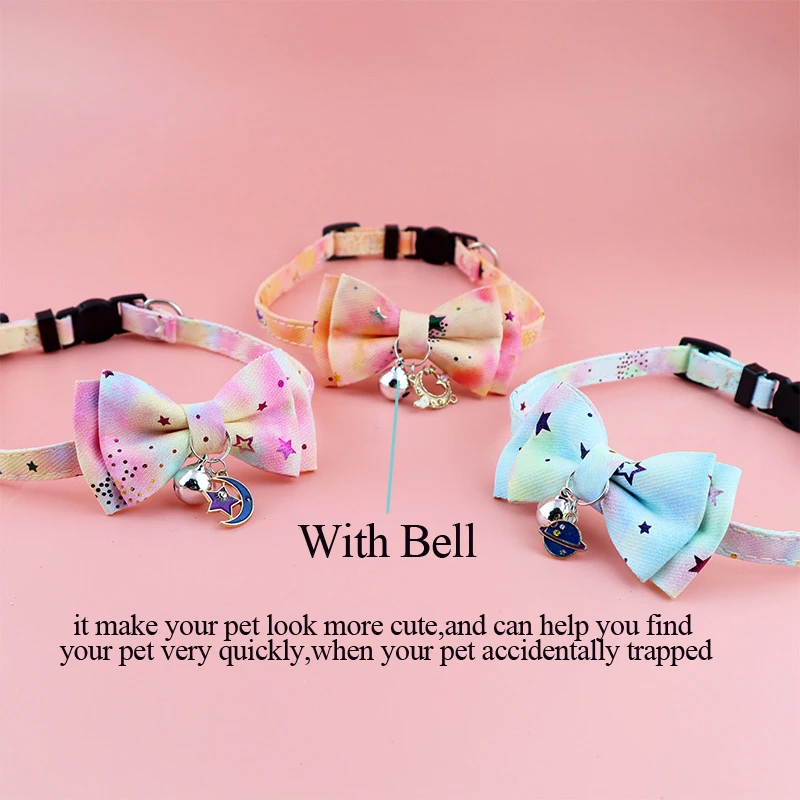 Star Cat Collar with Bell Breakaway Bowknot Small Pet Dog Collars Necklace Quick Release Collier Chain for Puppy Goats - Image 2