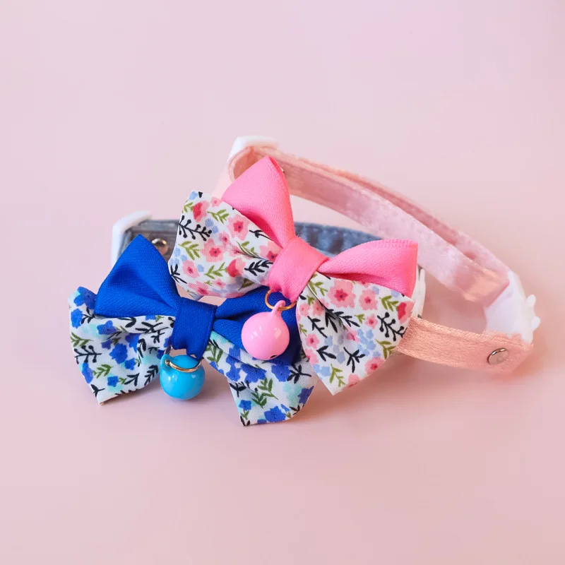 Bow Pet Collar, Cat Dog Collar Macaron Bell Safety Buckle Gradient Floral Bow Adjustable Knot Cat Collars for Kitten and Puppies - Image 2
