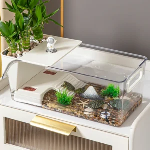 Turtle Tank with Basking Ramp Reptile Habitat Tank Resting Accessories for Amphibians Tortoises Feeding Container