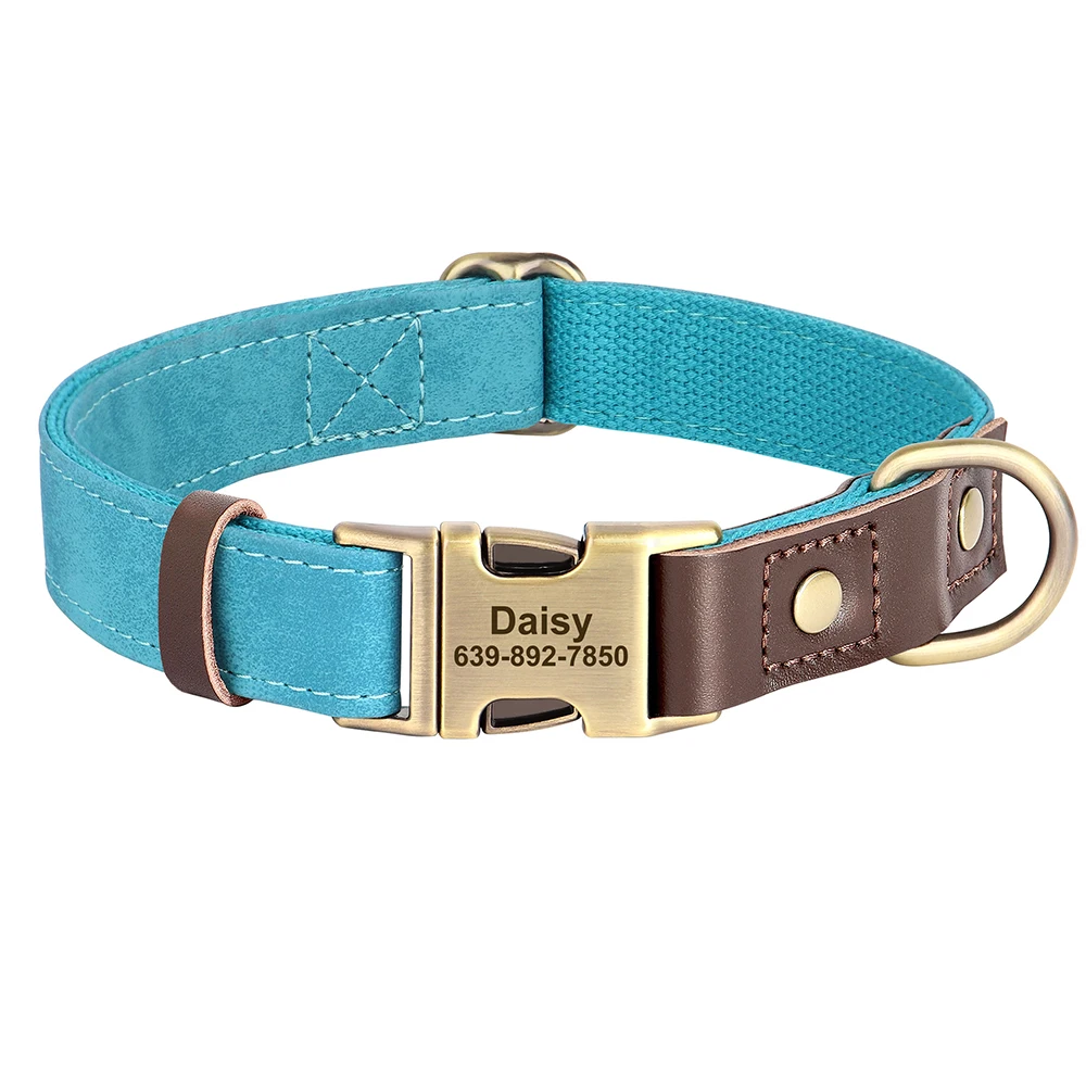 Customized Dog Collar Durable PU Leather Dog Collars Engraved Pet ID Necklace With Metal Buckle for Small Medium Large Dogs Pug - Image 11