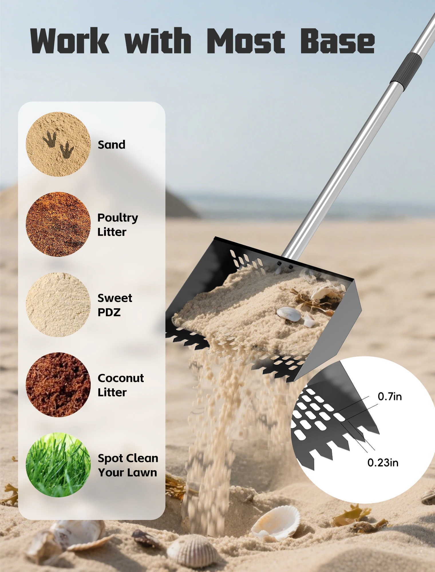 Extendable Scoop Sand Rake Chicken Poop Scooper Retractable Cat Litter Scoop Lightweight Sifting Chicken Coop Cleaning Tools - Image 5