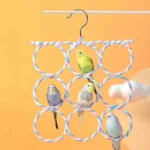 Parrot Toys Woven Cotton Rope Swing,Pet Bird Climbing Toy,Colorful Hanging Rings,New Hanging 9 Rings Parrot Bird Play Toy