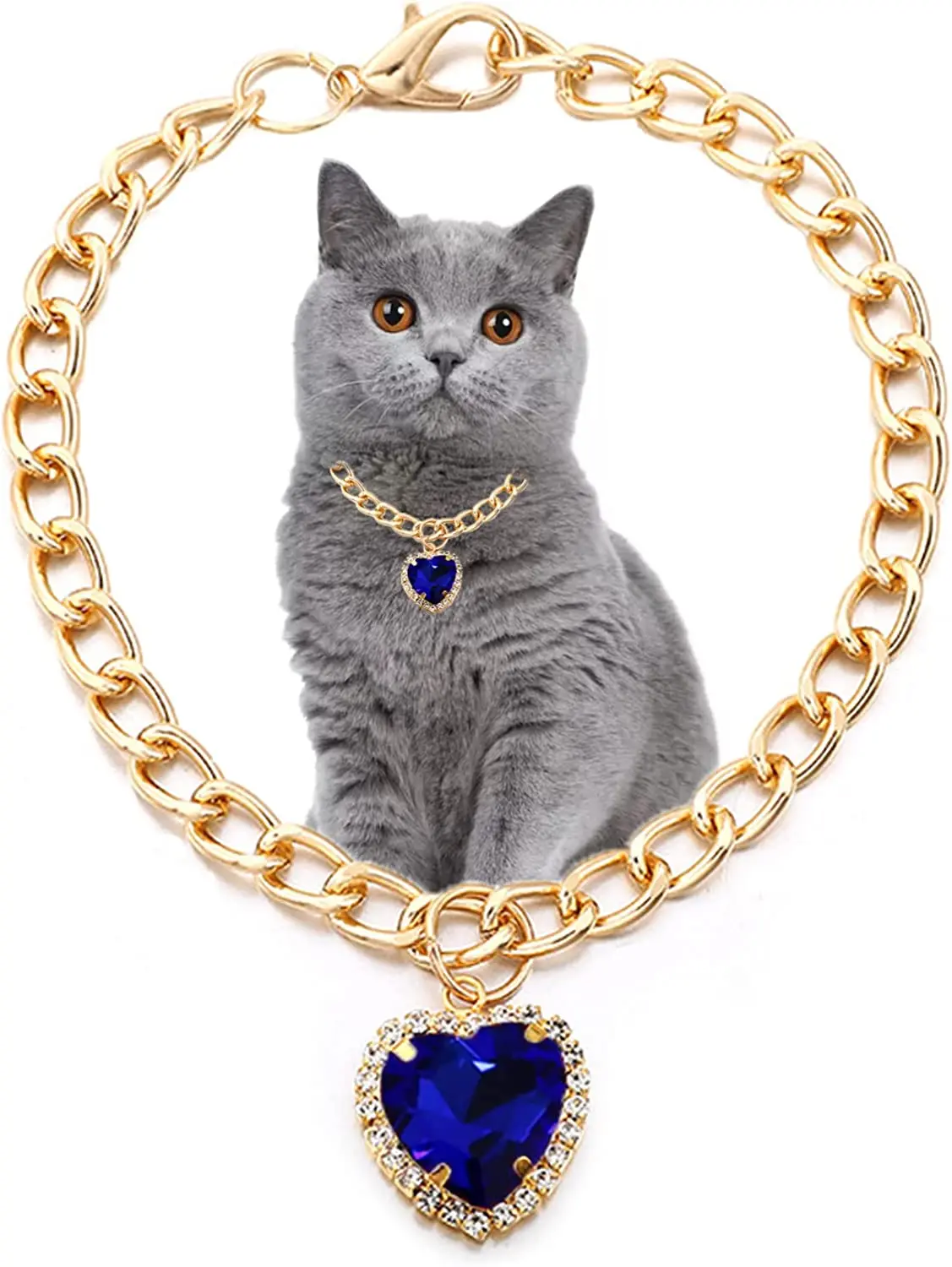 Luxury Dog Cat Necklace Jewelry with Heart Diamond Pendant Design Gold Chain Collar Pet Wedding Birthday Costume Accessories - Image 7