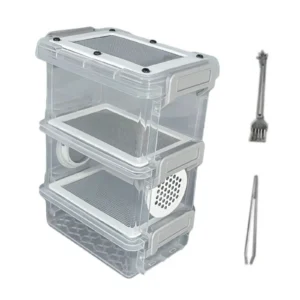 Mini Crickets Feeding Box Plastic Stainless Steel Breeding Case Animal Habitat for Mealworms Roaches and