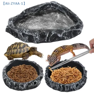 【ZYAA-1】Imitation Stone Bowl Reptile Pet Feeding And Water Bowls Safe And Durable Ideal For Bearded Dragons And Other Small Rept